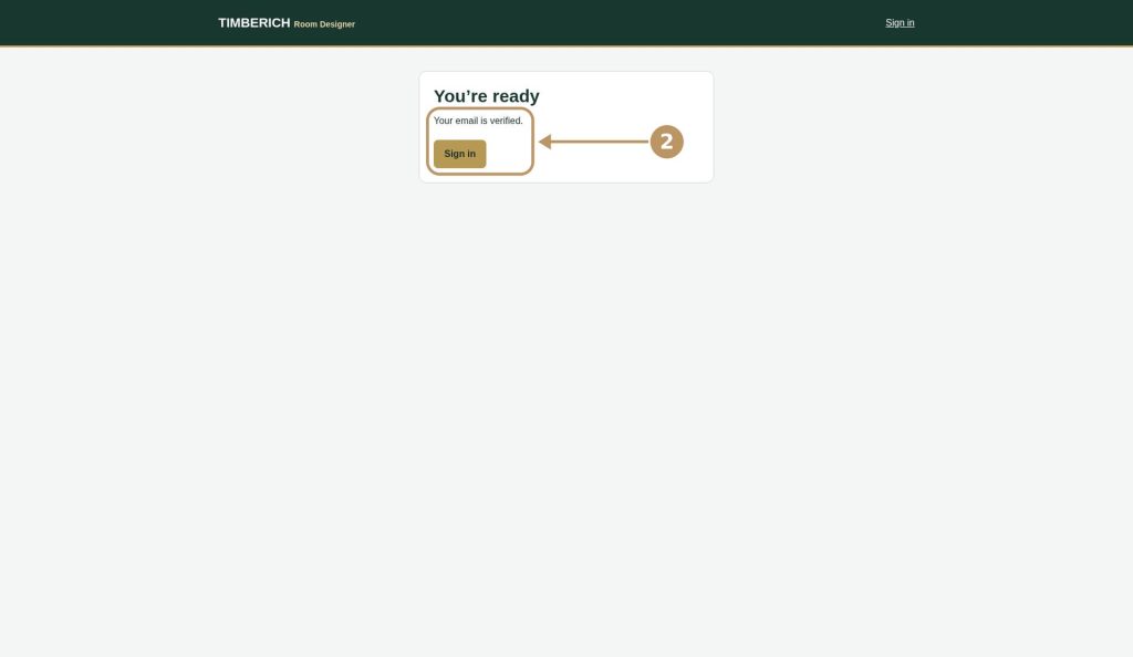 Room Designer step 2: email verified, sign in