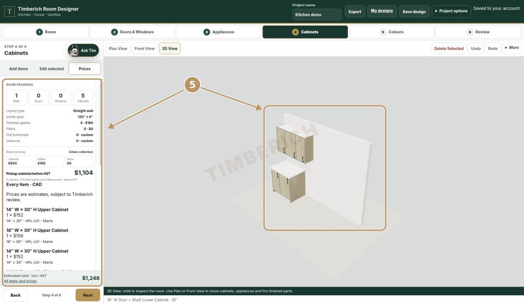 Room Designer step 5: design in 3D with itemized prices