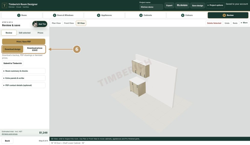 Room Designer step 6: review and save, downloads